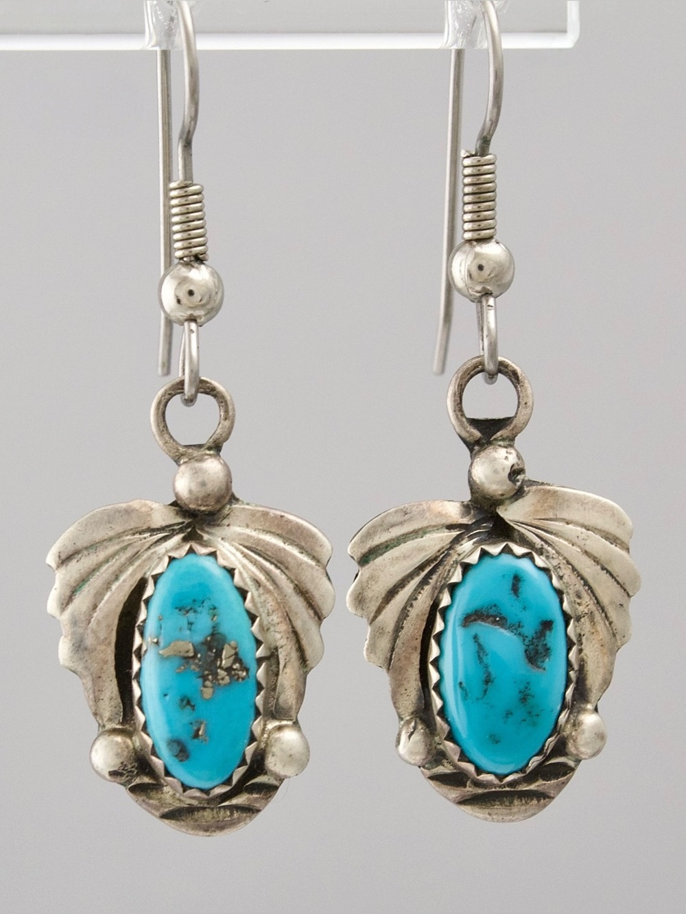 Vintage Navajo Turquoise Sterling Silver Dangle Earrings by Priscilla Sam